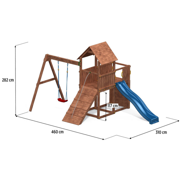 Climbing frame Adventure Peaks Fortress 3 with swing, slide, wall and rope - Best Shed