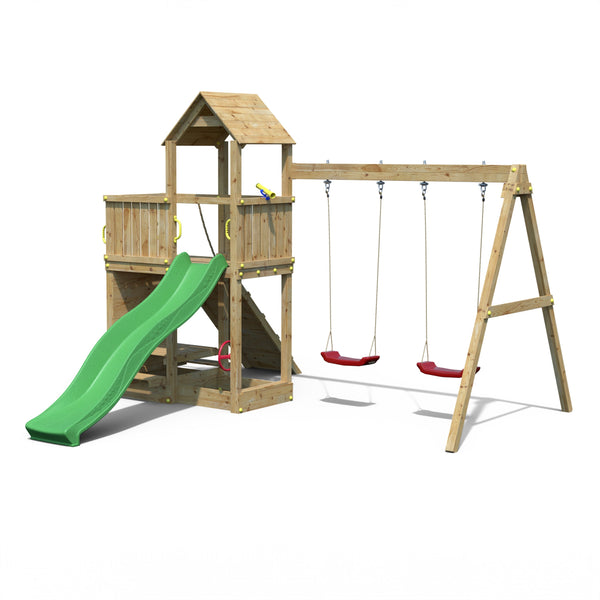 Climbing frame Summit Seeker Scramble large tower double swing climbing wall and slide - Best Shed
