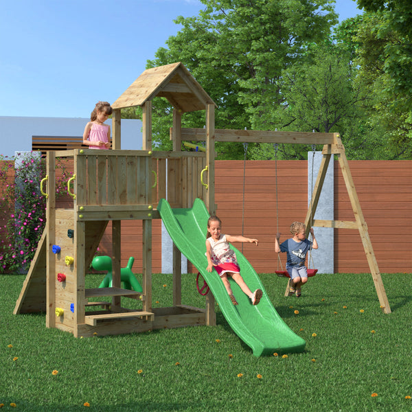 Climbing frame Summit Seeker Scramble large tower double swing climbing wall and slide - Best Shed