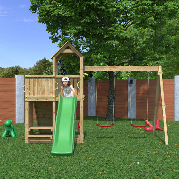 Climbing frame Summit Seeker Scramble large tower double swing climbing wall and slide - Best Shed