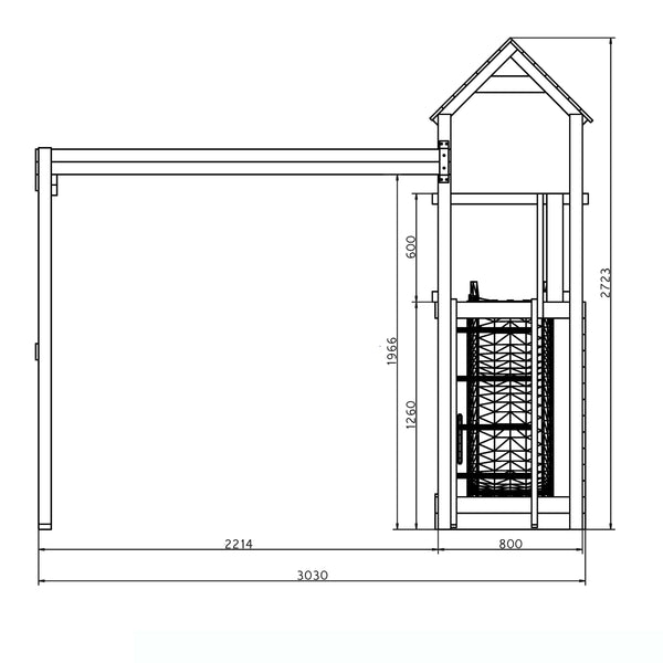 Climbing frame Sky High Hideout featuring double swing, slide and climbing wall - Best Shed