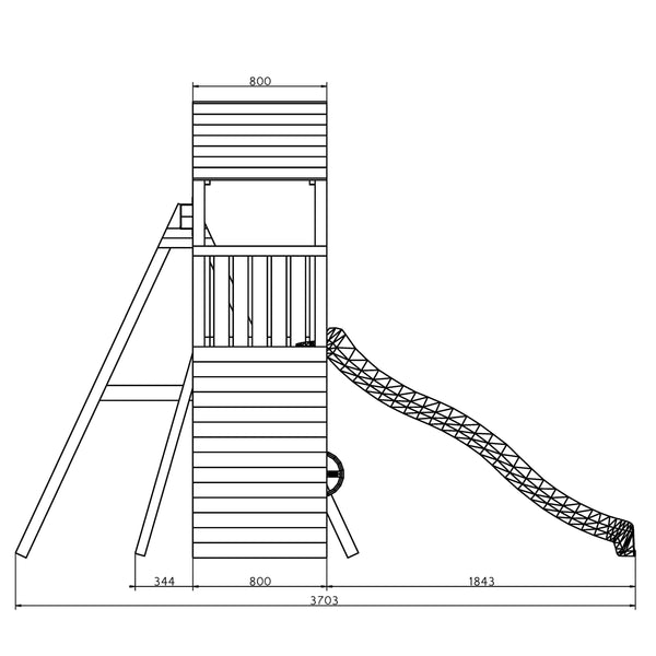 Climbing frame Sky High Hideout featuring double swing, slide and climbing wall - Best Shed