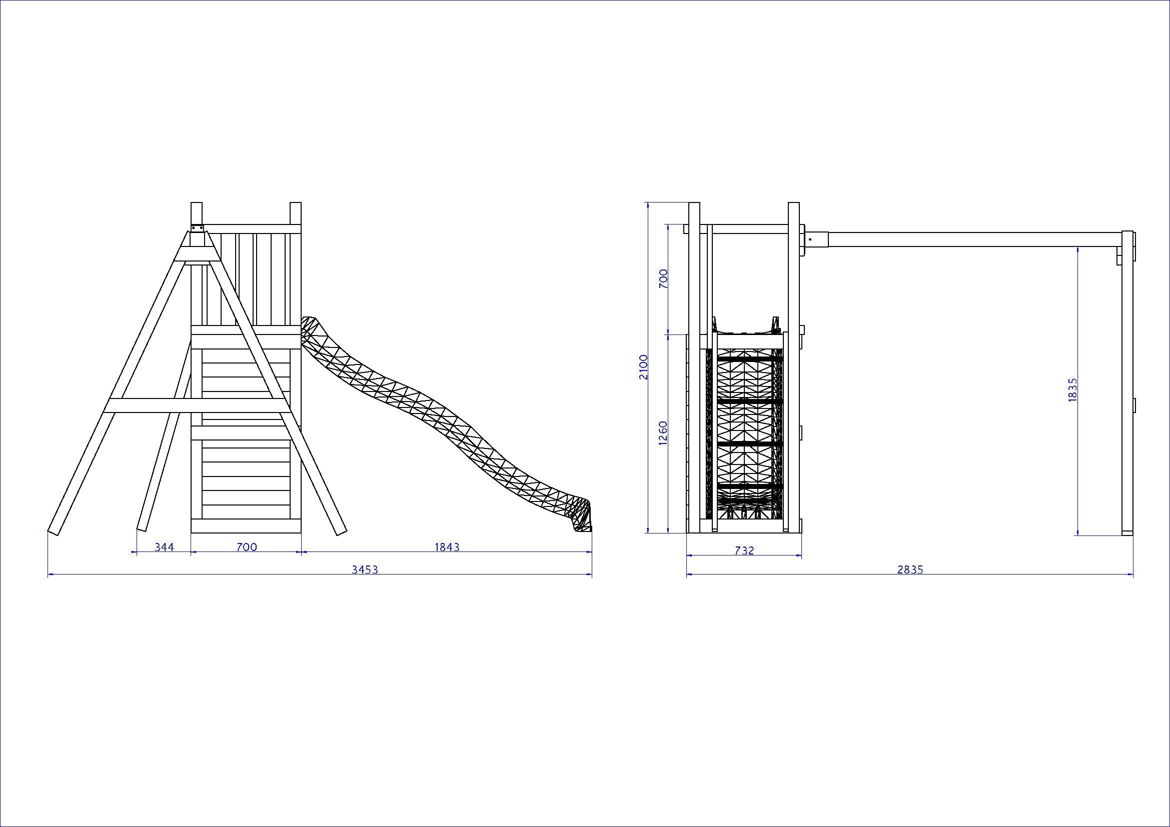 Climbing frame Rumble Ridge Rock Wall with double swing, slide and wall - Best Shed