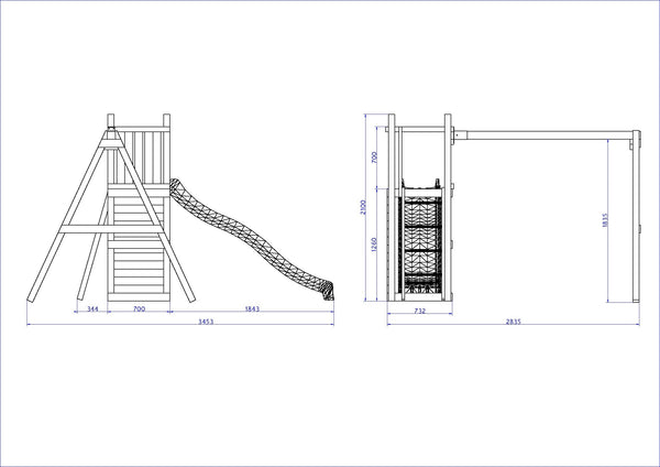 Climbing frame Rumble Ridge Rock Wall with double swing, slide and wall - Best Shed
