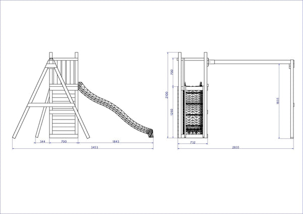 Climbing frame Rumble Ridge Rock Wall with double swing, slide and wall - Best Shed