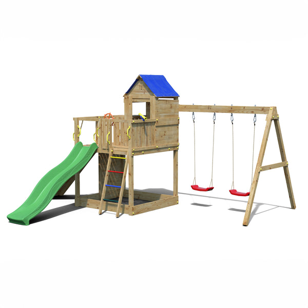 Climbing frame Treehouse Extra large tower with swings slide and climbing wall
