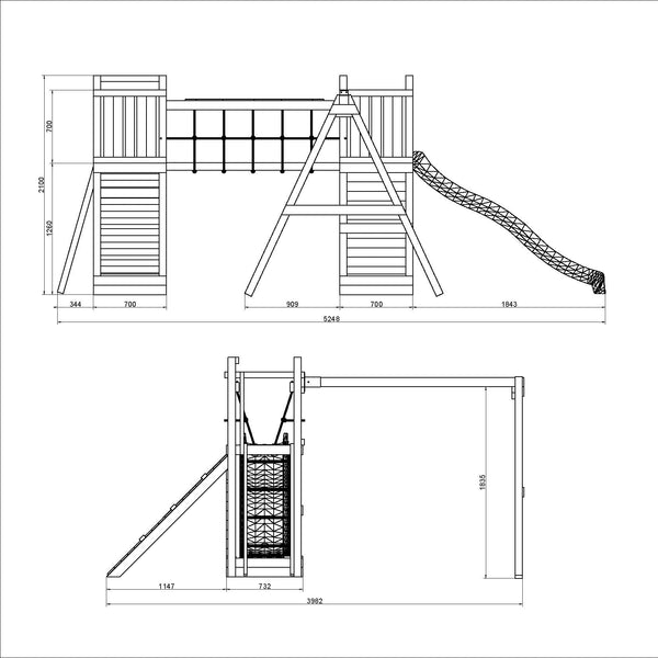 Climbing frame Maxi Fun featuring double Tower, Bridge,  swings climbing walls and slide - Best Shed
