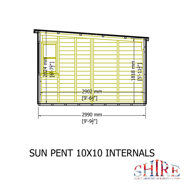Sun Pent Potting Shed 10x10 Single Door 12mm Shiplap
