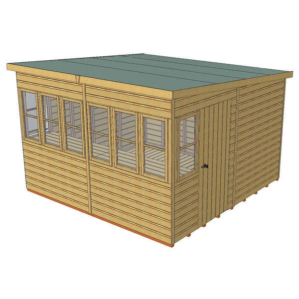 Sun Pent Potting Shed 10x10 Single Door 12mm Shiplap