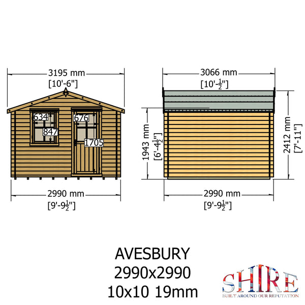 Shire Avesbury 10x10 Log Cabin 19mm interlock  Cladding - Best Shed