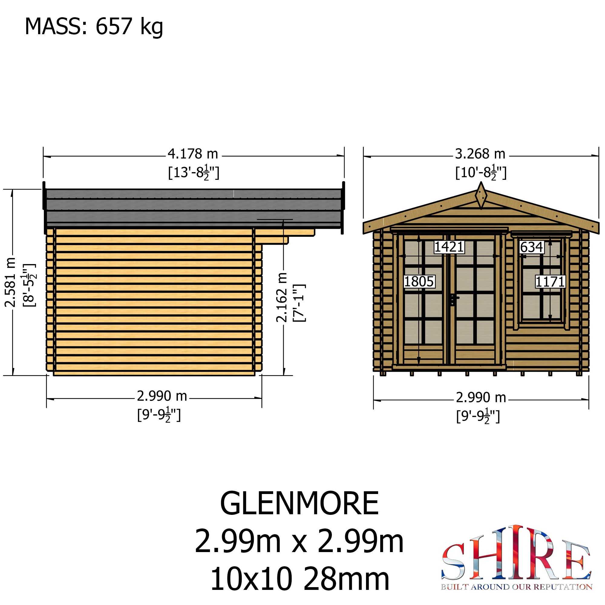 Shire Glenmore 10Gx10 Log Cabin 28mm interlock cladding - Best Shed