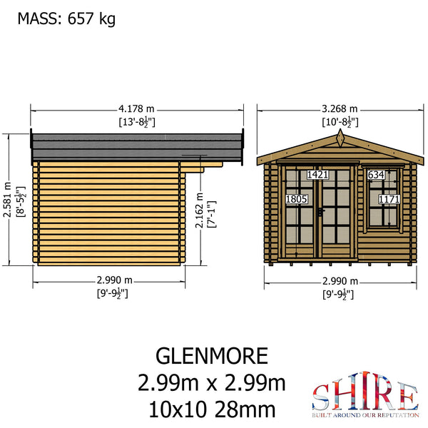 Shire Glenmore 10Gx10 Log Cabin 28mm interlock cladding - Best Shed