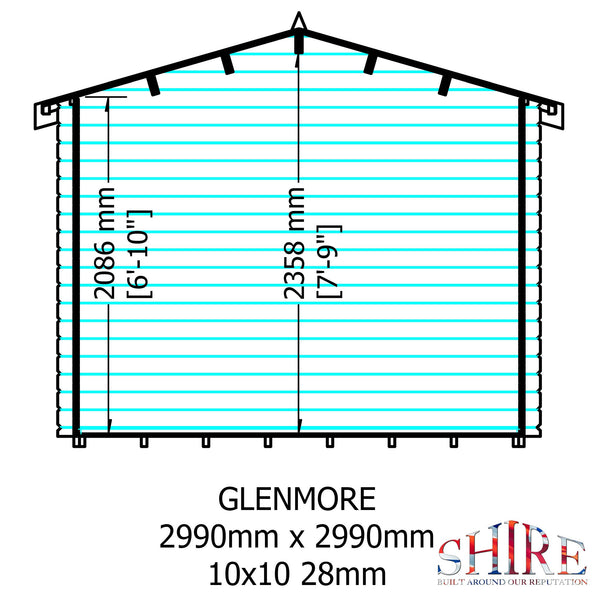 Shire Glenmore 10Gx10 Log Cabin 28mm interlock cladding - Best Shed
