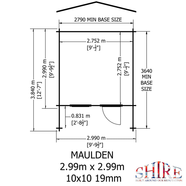 Shire Maulden with verandah 10x10 Log Cabin 19mm interlock Cladding - Best Shed