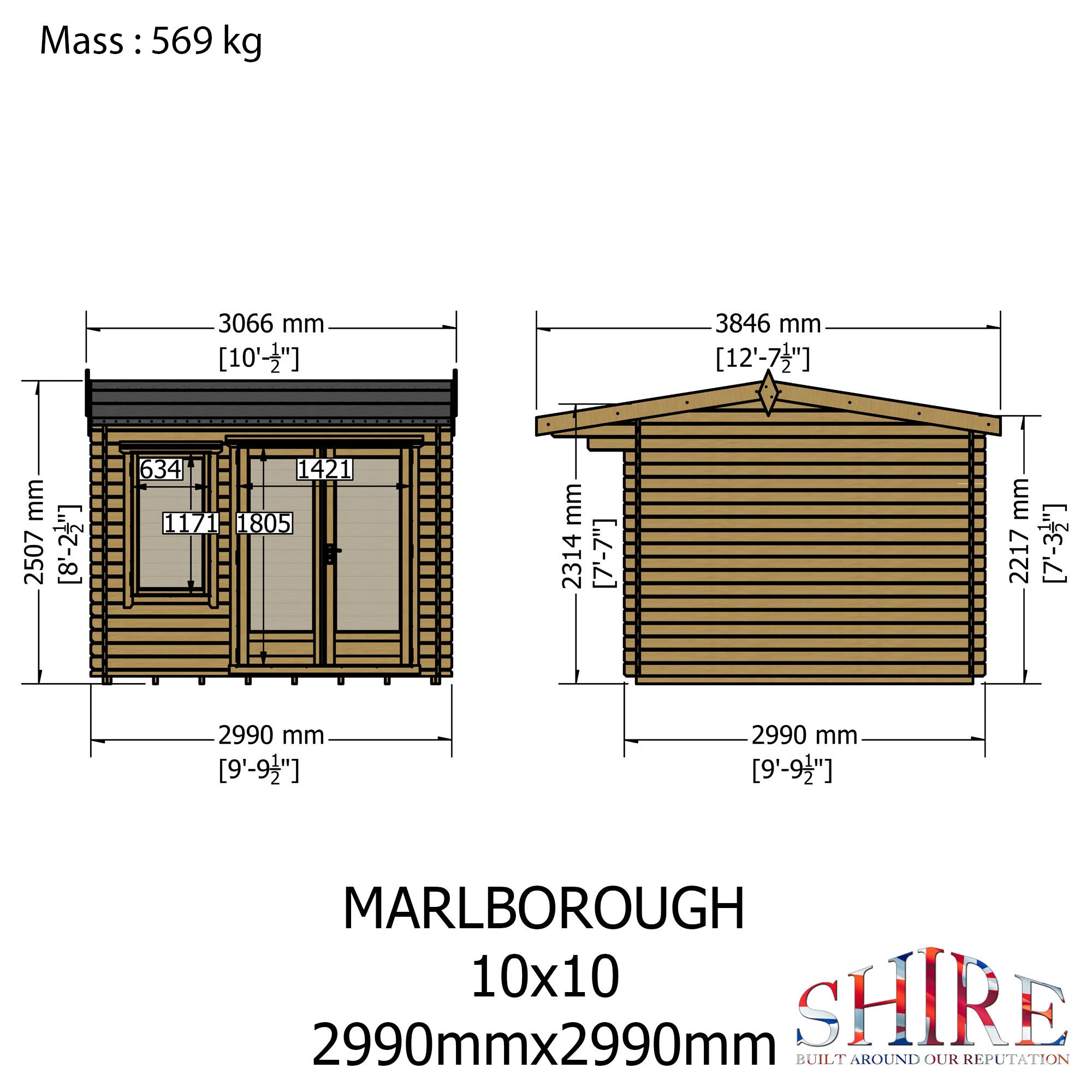 Shire Marlborough 10Gx10 Log Cabin 28mm interlock cladding - Best Shed