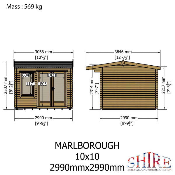 Shire Marlborough 10Gx10 Log Cabin 28mm interlock cladding - Best Shed