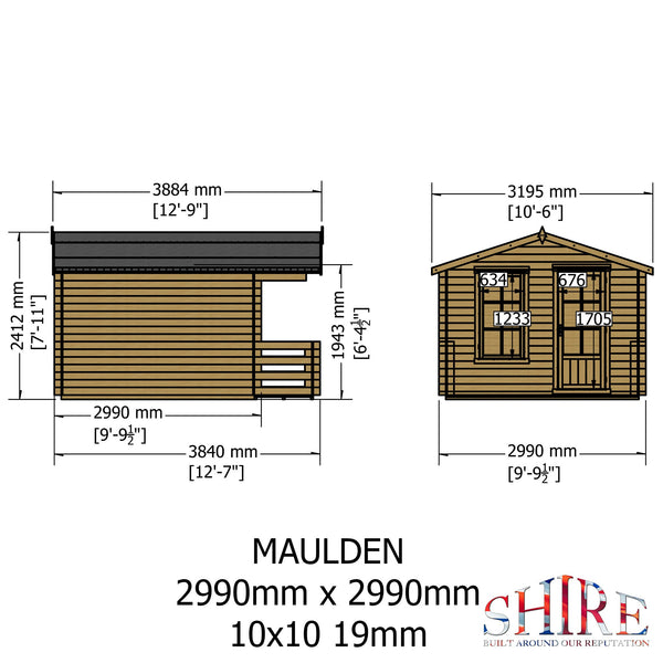 Shire Maulden with verandah 10x10 Log Cabin 19mm interlock Cladding - Best Shed