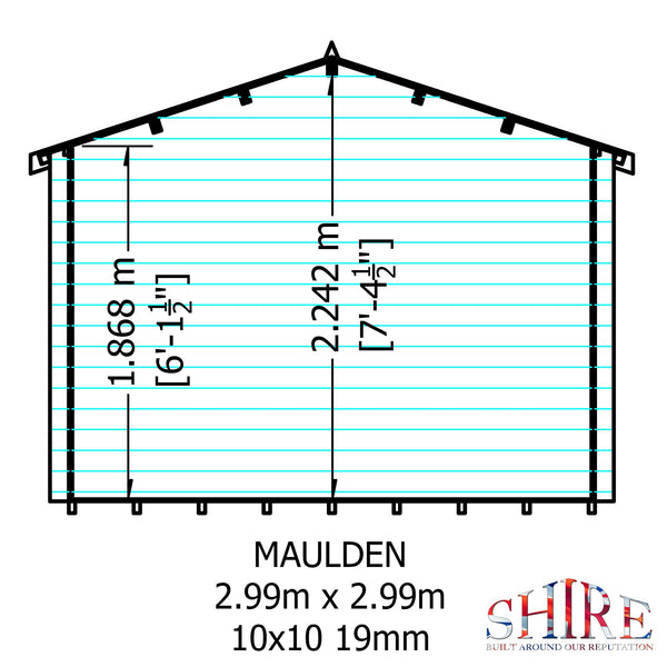 Shire Maulden with verandah 10x10 Log Cabin 19mm interlock Cladding - Best Shed