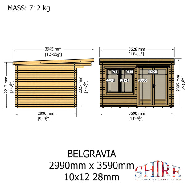 Shire 10x12 Belgravia Log Cabin 19mm Cladding - Best Shed