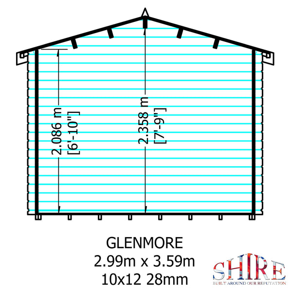 Shire Glenmore 10Gx12 Log Cabin 28mm interlock cladding - Best Shed