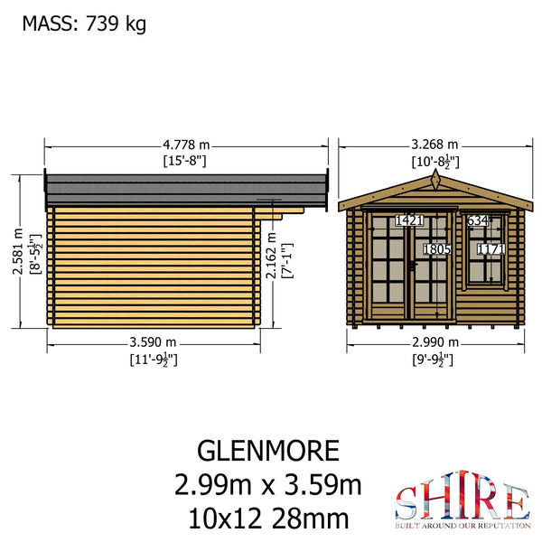 Shire Glenmore 10Gx12 Log Cabin 28mm interlock cladding - Best Shed