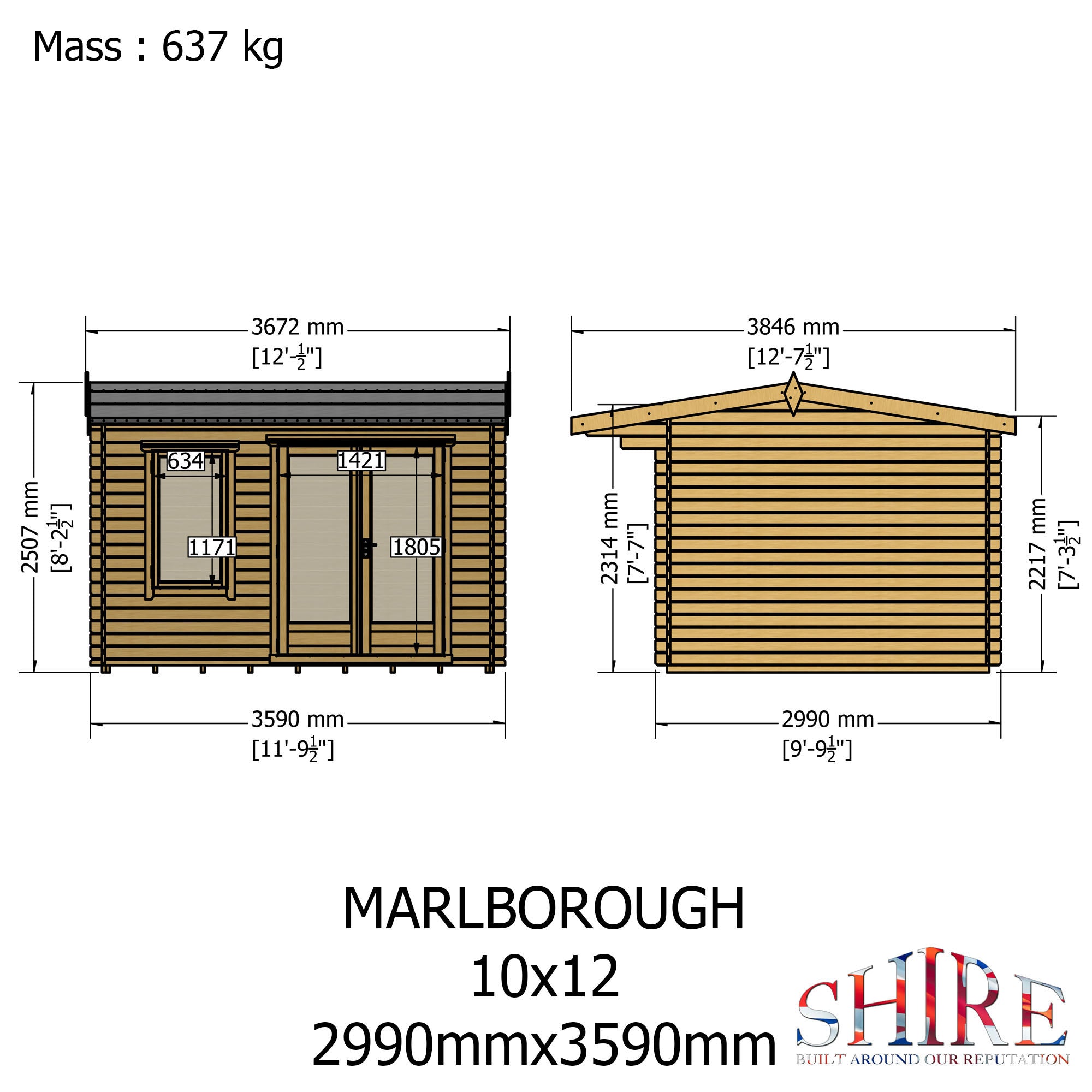 Shire Marlborough 10Gx12 Log Cabin 28mm interlock cladding - Best Shed