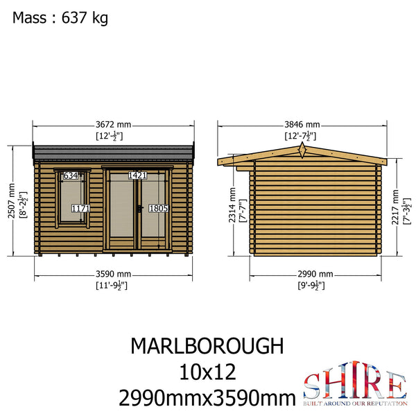 Shire Marlborough 10Gx12 Log Cabin 28mm interlock cladding - Best Shed