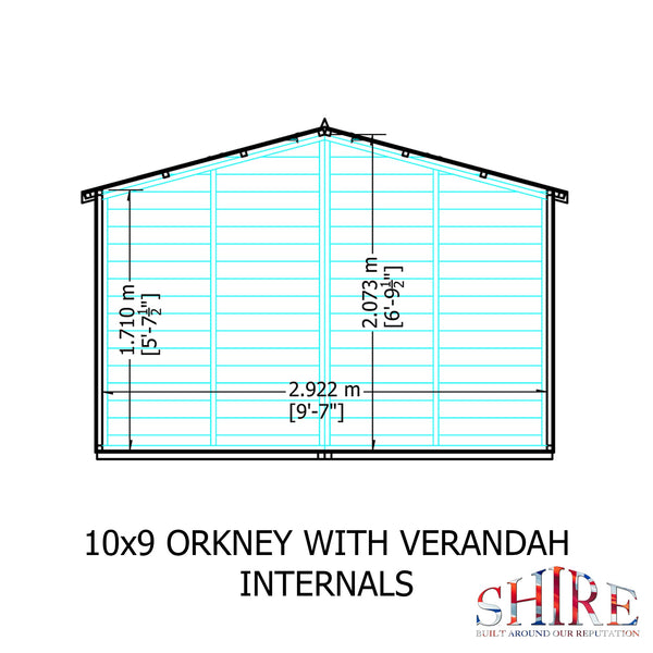 Orkney 10x9 Garden Shed with veranda 12mm Shiplap T&G