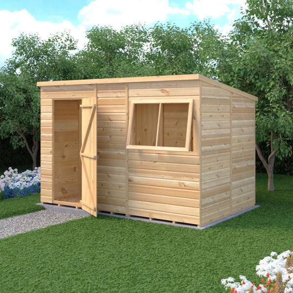 Shire 10x6 single door Pent shed 12mm shiplap interlock cladding