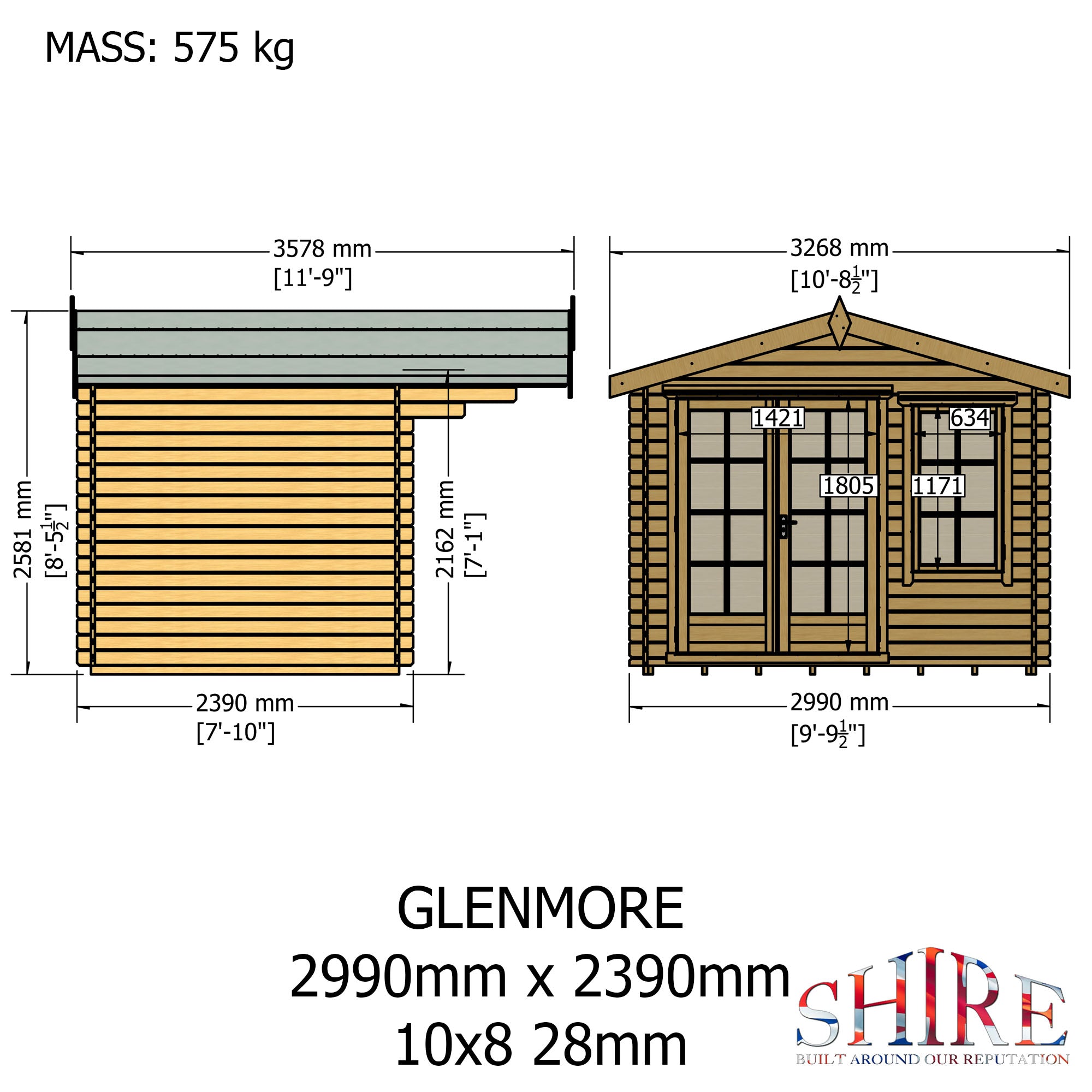 Shire Glenmore 10Gx8 Log Cabin 28mm interlock cladding - Best Shed