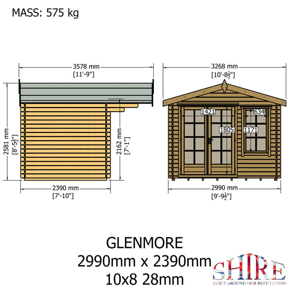 Shire Glenmore 10Gx8 Log Cabin 28mm interlock cladding - Best Shed