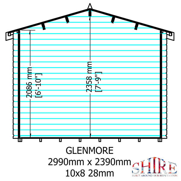 Shire Glenmore 10Gx8 Log Cabin 28mm interlock cladding - Best Shed