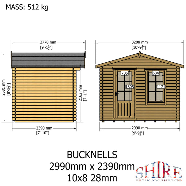 Shire 10x8 bucknells log cabin 28mm Cladding