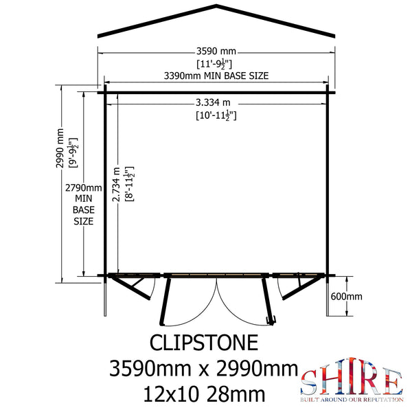 Shire Clipstone 12Gx10 Log Cabin 28mm interlock cladding - Best Shed