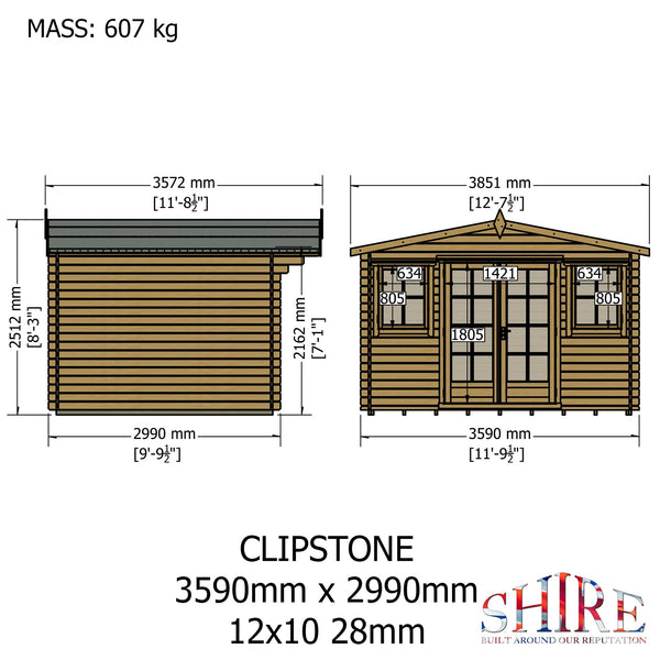Shire Clipstone 12Gx10 Log Cabin 28mm interlock cladding - Best Shed