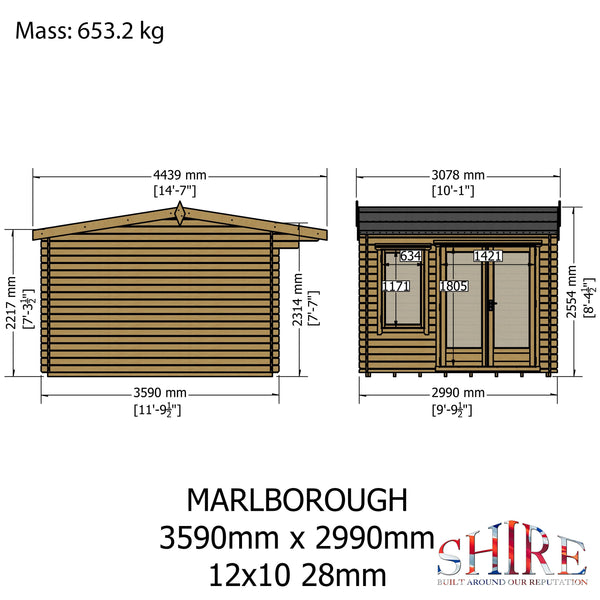 Shire Marlborough 12Gx10 Log Cabin 28mm interlock cladding - Best Shed