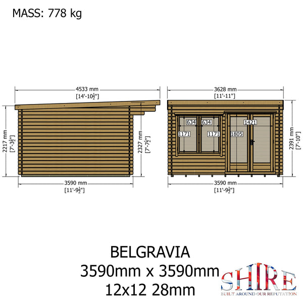 Shire 12x12 Belgravia Log Cabin 19mm Cladding - Best Shed