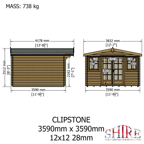Shire Clipstone 12Gx12 Log Cabin 28mm interlock cladding - Best Shed