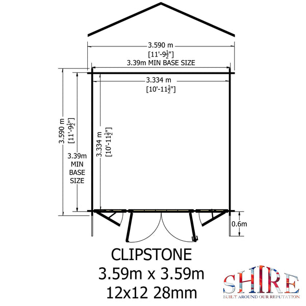 Shire Clipstone 12Gx12 Log Cabin 28mm interlock cladding - Best Shed