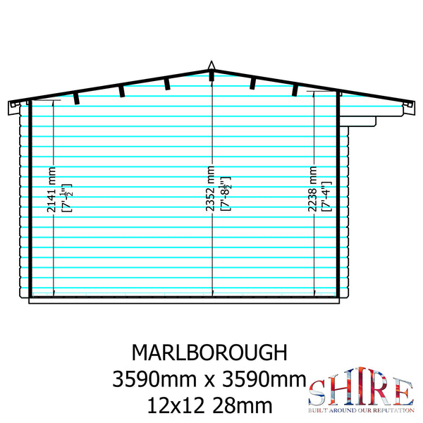 Shire Marlborough 12Gx12 Log Cabin 28mm interlock cladding - Best Shed