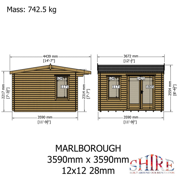 Shire Marlborough 12Gx12 Log Cabin 28mm interlock cladding - Best Shed