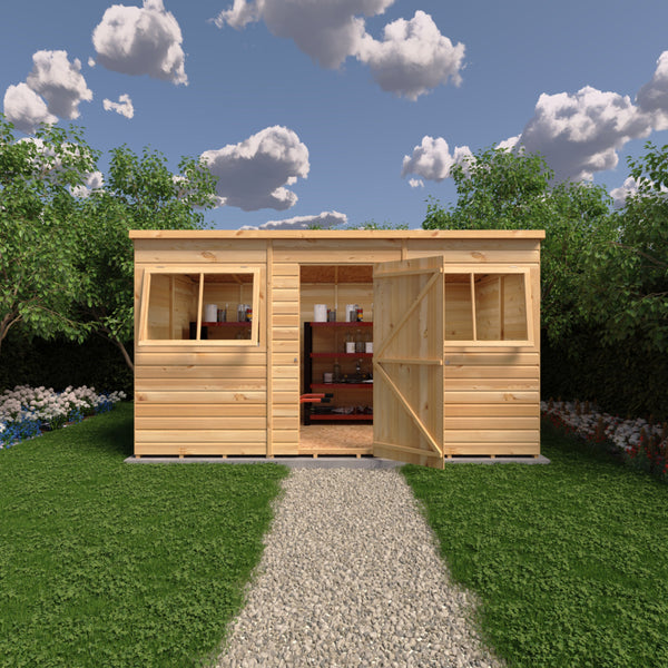 Shire 12x6 single door Pent shed 12mm shiplap interlock cladding