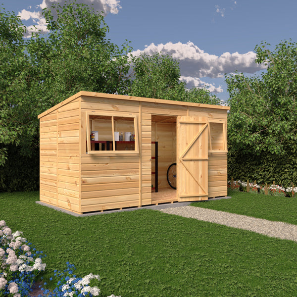Shire 12x6 single door Pent shed 12mm shiplap interlock cladding