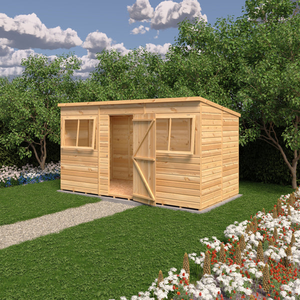 Shire 12x6 single door Pent shed 12mm shiplap interlock cladding