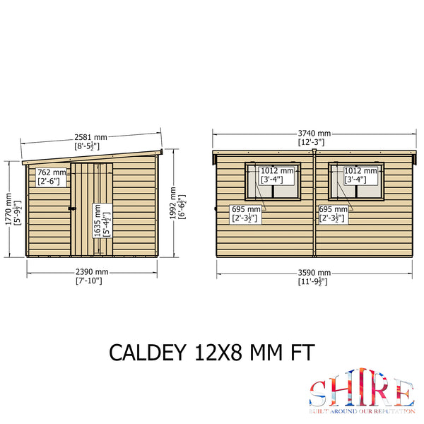 Caldey Single door 12x8 style A 12mm Shiplap Garden Shed