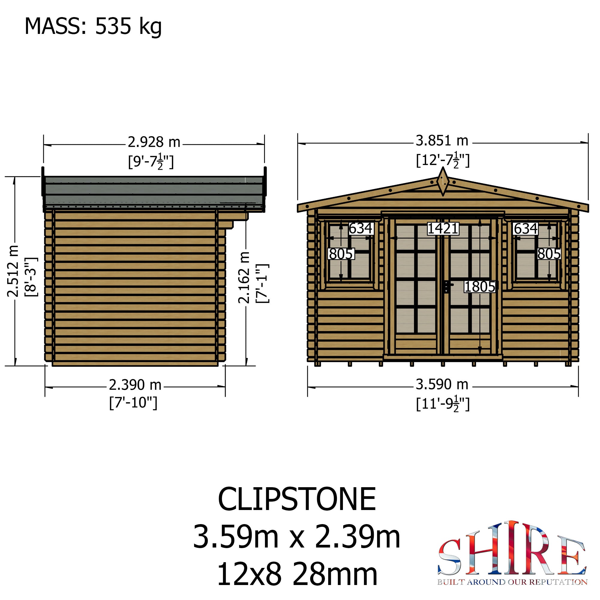 Shire Clipstone 12Gx8 Log Cabin 28mm interlock cladding - Best Shed