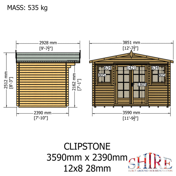 Shire Clipstone 12Gx8 Log Cabin 28mm interlock cladding - Best Shed