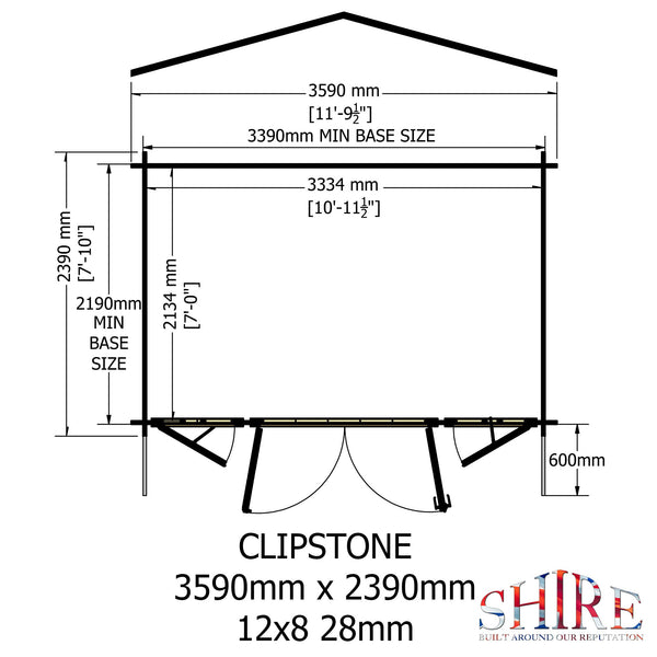Shire Clipstone 12Gx8 Log Cabin 28mm interlock cladding - Best Shed