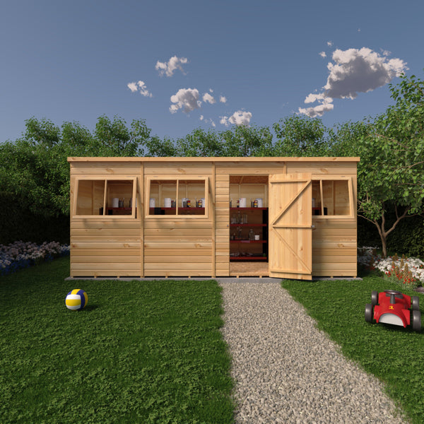 Shire 16x6 single door Pent shed 12mm shiplap interlock cladding