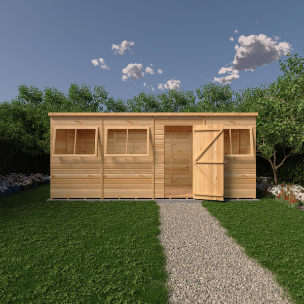 Shire 16x6 single door Pent shed 12mm shiplap interlock cladding